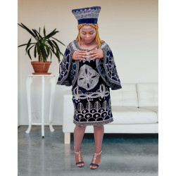 Gorgeous silver embroidered dress and hat